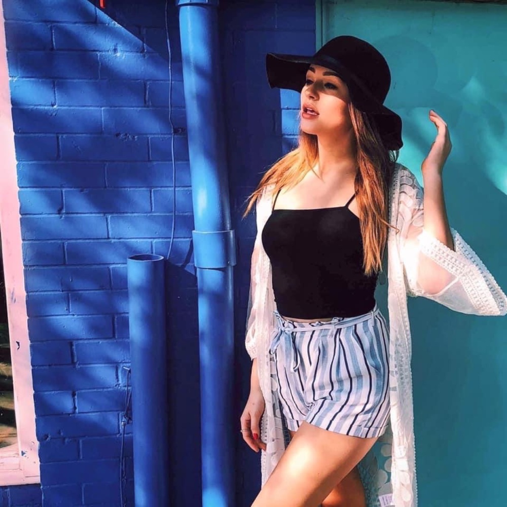Nautical stripe paper bag high waisted shorts.